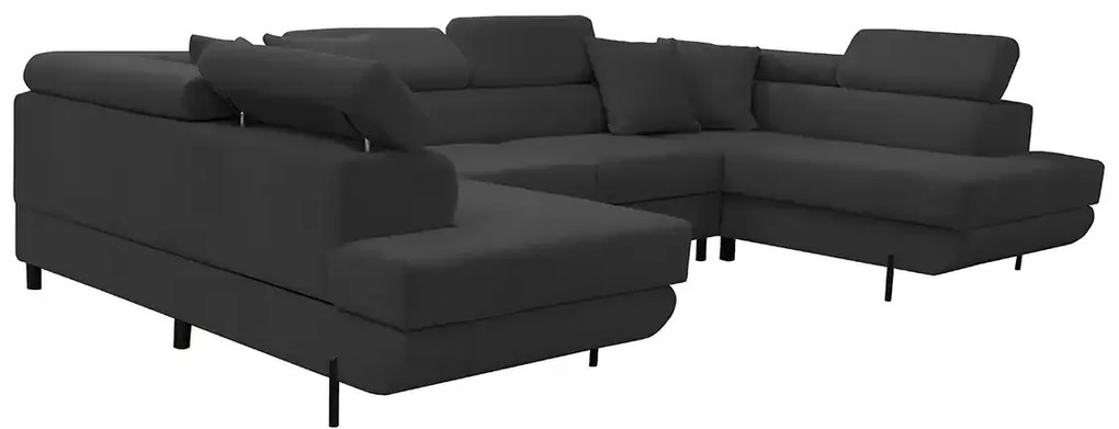 Rohová sedacia súprava - U s funkciou spania, vlnové pružiny SAMSUN Čierna