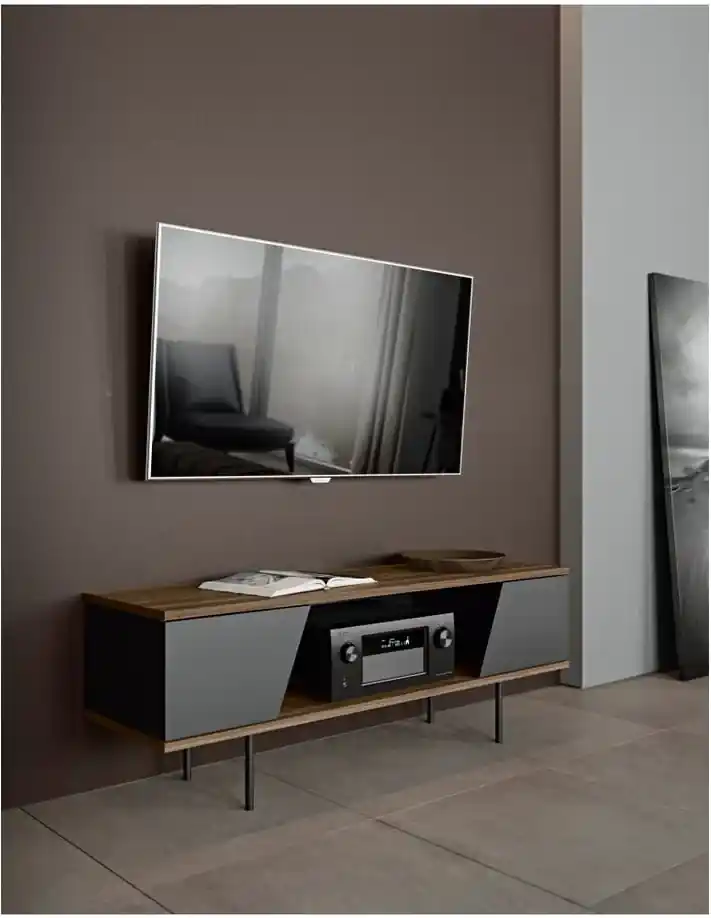 TV stolík v dekore orechového dreva s čiernymi detailmi TemaHome Dixie |  BIANO