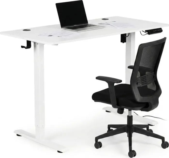 Elektrický nastaviteľný stôl 120 x 60 cm, nastaviteľná výška 72-117 cm, biely