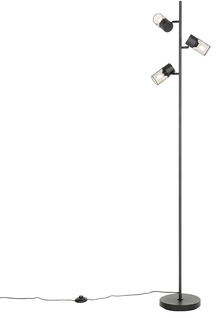 Priemyselná stojaca lampa čierna 3-svetlo - Jim