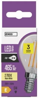 EMOS LED filamentová žiarovka, MINI, 4W, E14, teplá biela