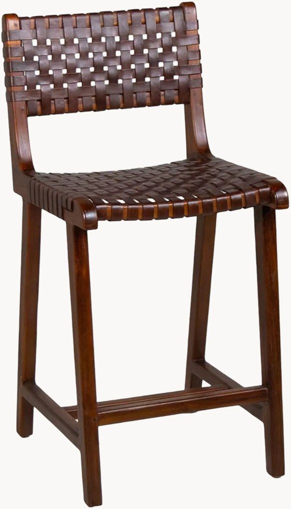 Barová stolička z tíkového dreva a kože Manhattan