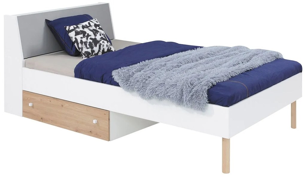 Posteľ pre mládež Esponire EP14 / 15 L / P, Rozmer postele: 90x200 cm, Farby: lux biela / dub artisan + sivá