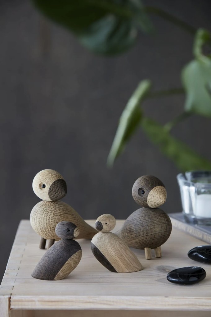 Kay Bojesen Drevený vtáčik Natural and Smoked Oak Wood – set 2 ks