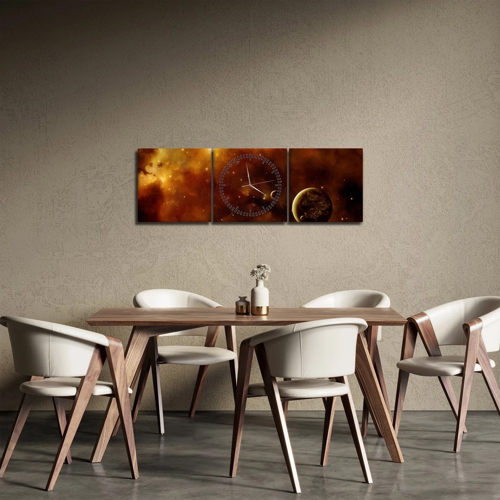 Obraz - Planéty s hmlovinou (s hodinami) (90x30 cm)