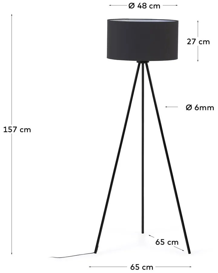 Čierna stojacia lampa s textilným tienidlom (výška 157 cm) Ikia - Kave Home