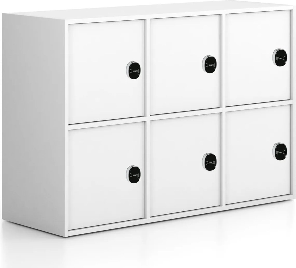 Kancelárska skriňa FRAME, nízka, 6x dvere, 1299 x 450 x 881 mm, RFID zámok, biela