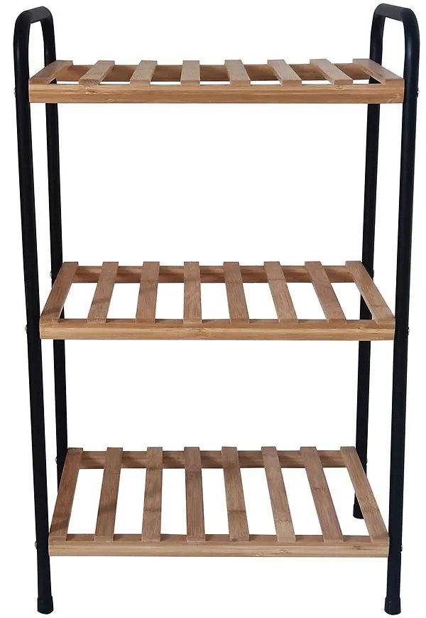 Kúpeľňová polica, 3 úrovne, čierna-bambus