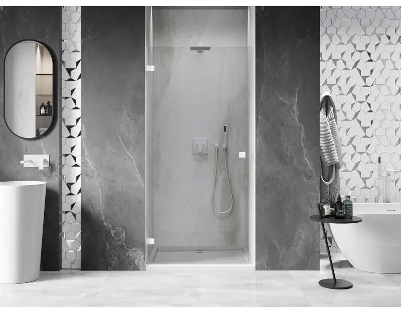 Mexen, Mexen Lunar-B Otočné ľavé sprchové dvere 80 cm, transparentné, biele - 832-080-000-20-00-L