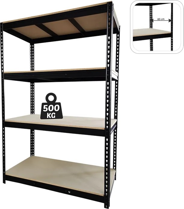 CH 4- policový kovový úložný regál Tosca III. PRO 180 x 120 x 60 cm - čierna