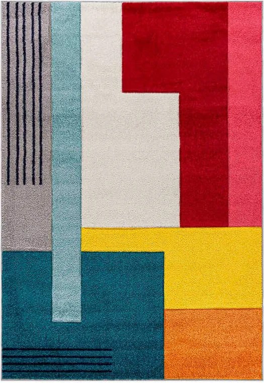 TA Viacfarebný geometrický abstraktný Koberec A092A D.TURQUOISE/CREAM ATLANTA FMM Rozmer: 200x300 cm