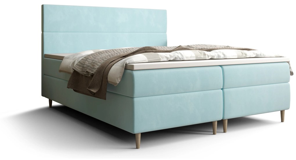 Manželská posteľ Boxspring 160 cm Flu (svetlomodrá) (s matracom a úložným priestorom). Vlastná spoľahlivá doprava až k Vám domov. 1046543