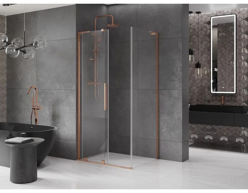 Mexen Velar L, sprchový kút s posuvnými dverami 120 x 80 cm, 8mm číre sklo, medená matná, 871-120-080-03-65