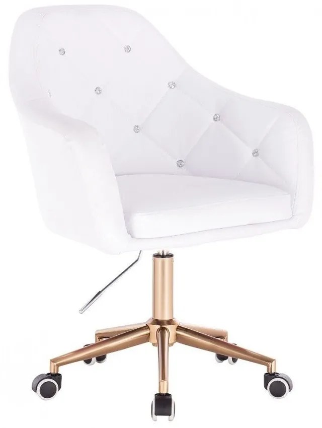 LuxuryForm DESIGN Kreslo ROMA na zlatej podstave s kolieskami - biele