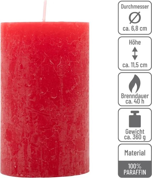 Červená parafínová sviečka rustikálna 11,5 cm, 40h sada 12ks