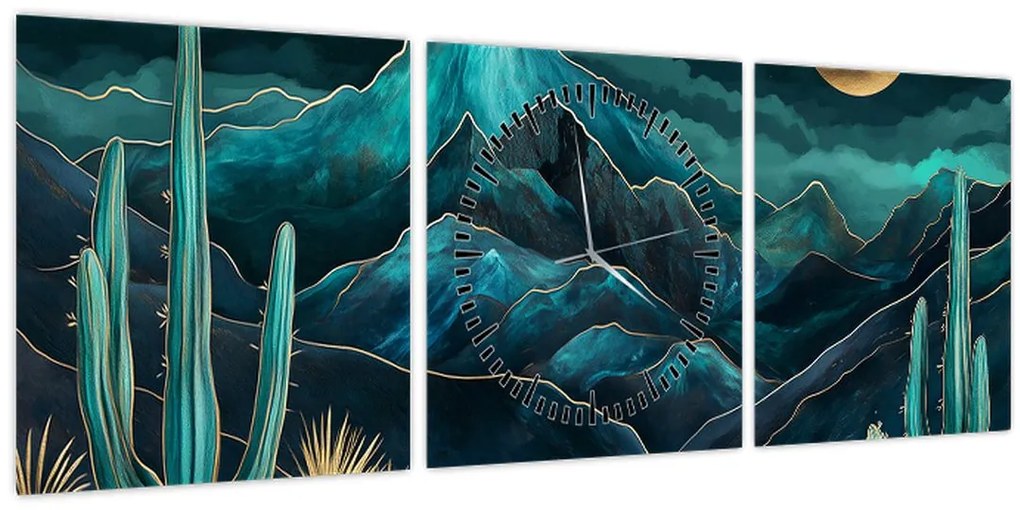 Obraz - Tyrkysová noc (s hodinami) (90x30 cm)