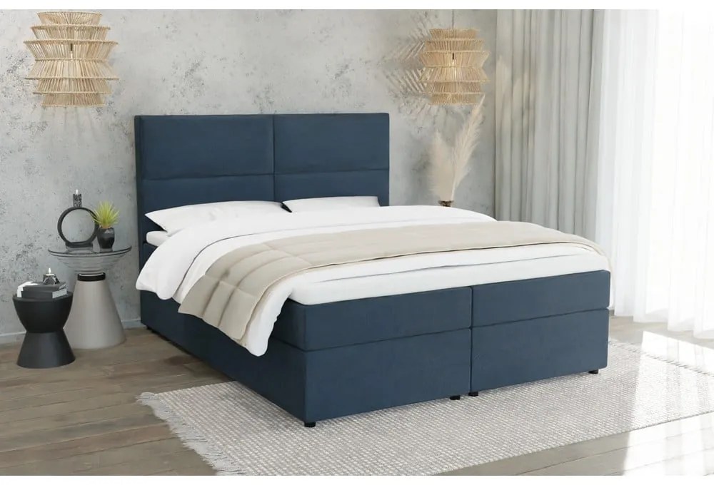 Tmavomodrá boxspring posteľ s úložným priestorom 140x200 cm Rico – Ropez
