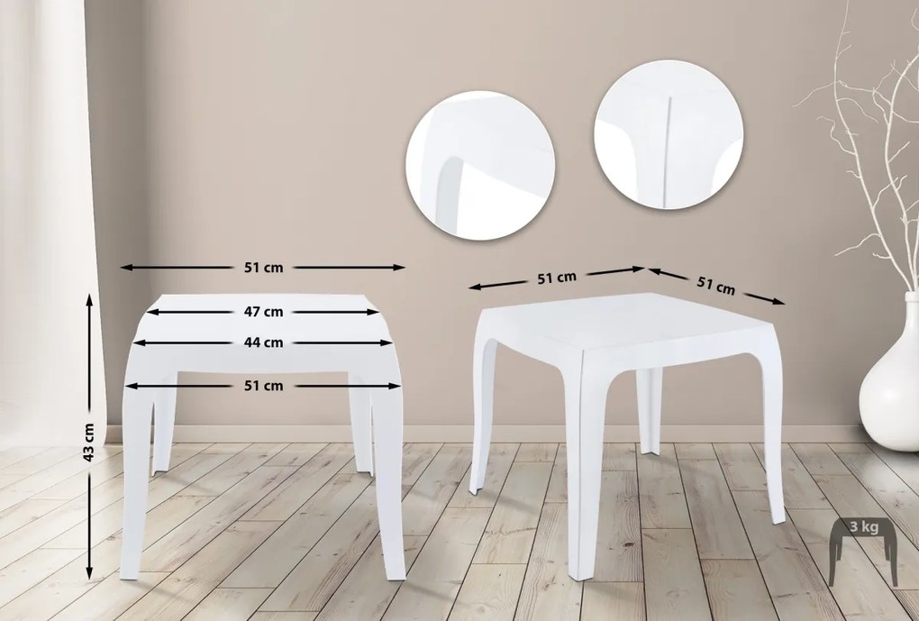 Stôl Queen - v43 x 50 x 50 cm - Biela