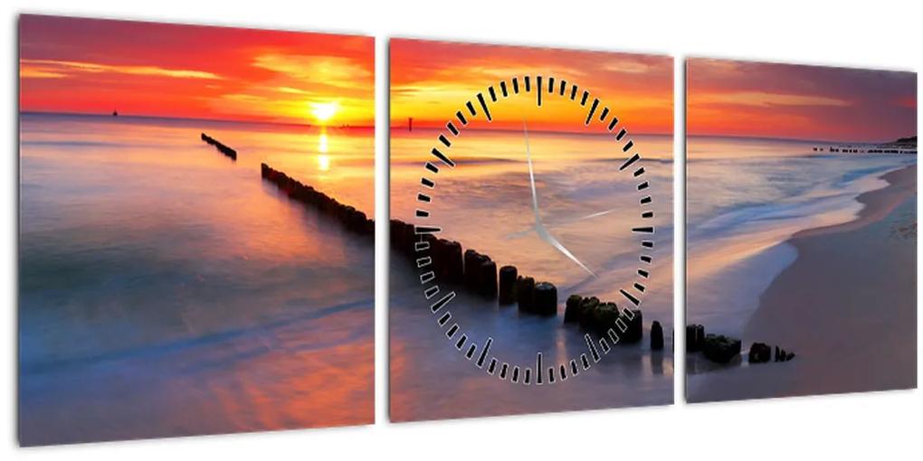 Obraz - Západ slnka, Baltské more, Poľsko (s hodinami) (90x30 cm)