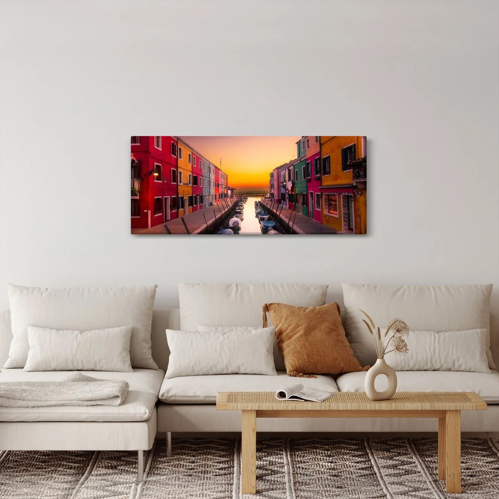 Obraz - Západ slnka, ostrov Burano, Benátky, Taliansko (120x50 cm)