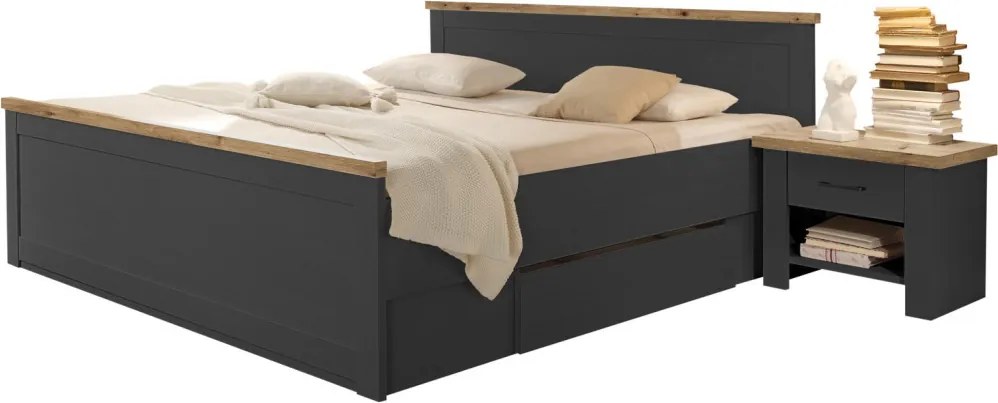 Posteľ s nočnými stolíkmi Locarno 180x200 cm, grafit/dub artisan