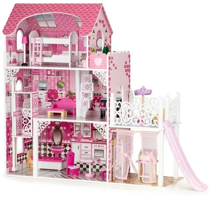Drevený domček pre bábiky XXL s výťahom a šmykľavkou ECOTOYS
