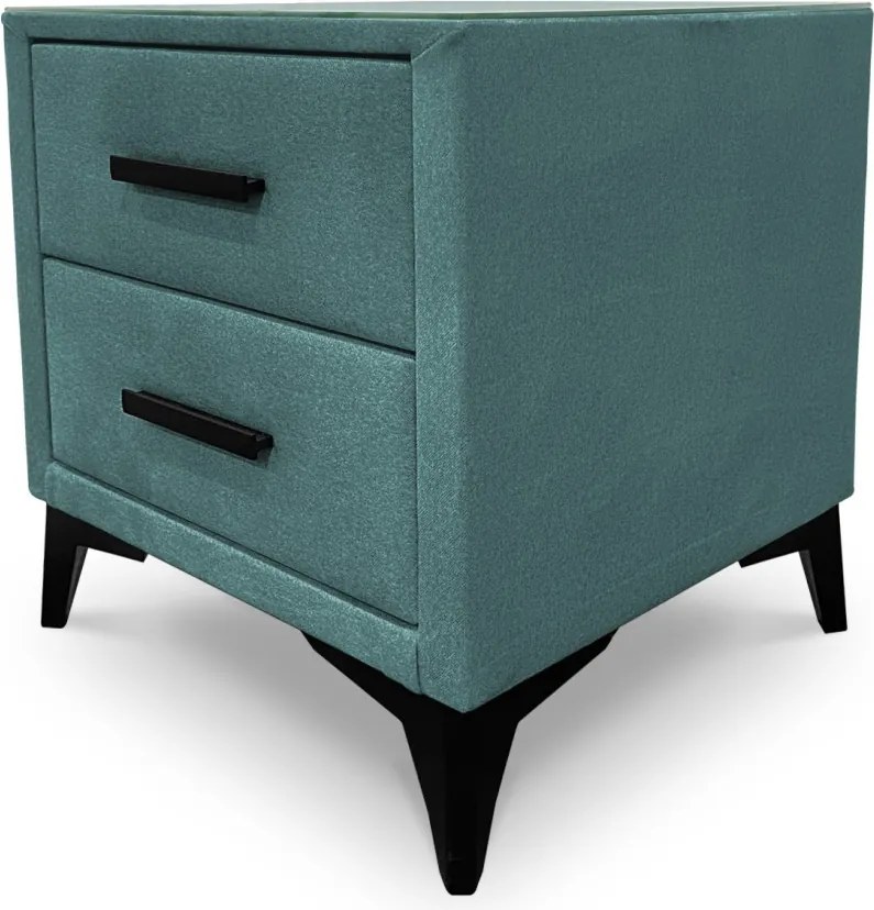 Nočný stolík s 2 zásuvkami Joy, modrozelená aqua látka