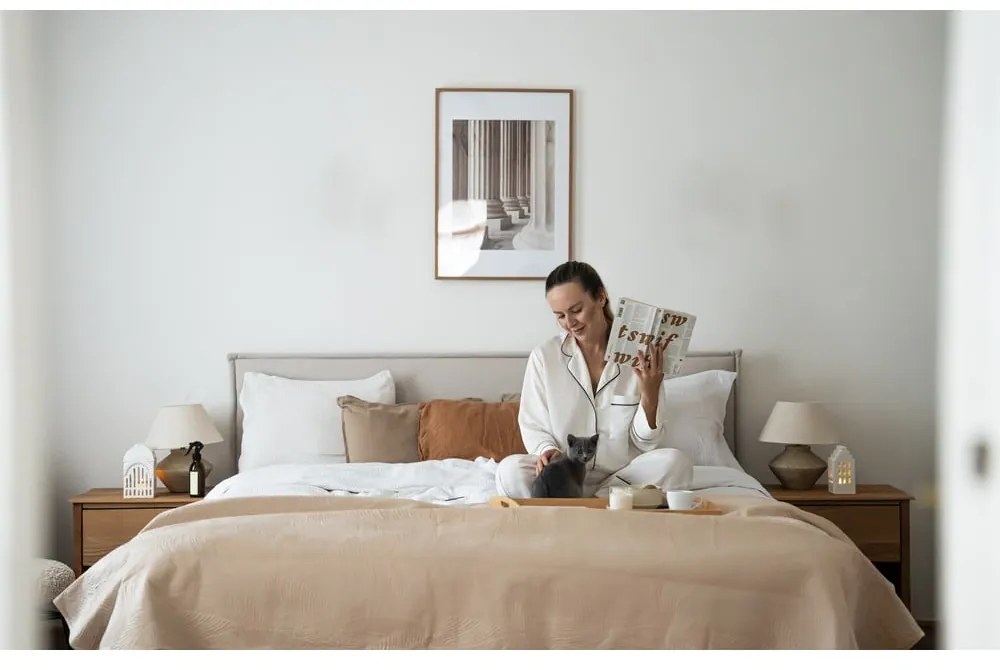 Béžová dvojlôžková posteľ Bobochic Paris Sary Dark, 160 x 200 cm