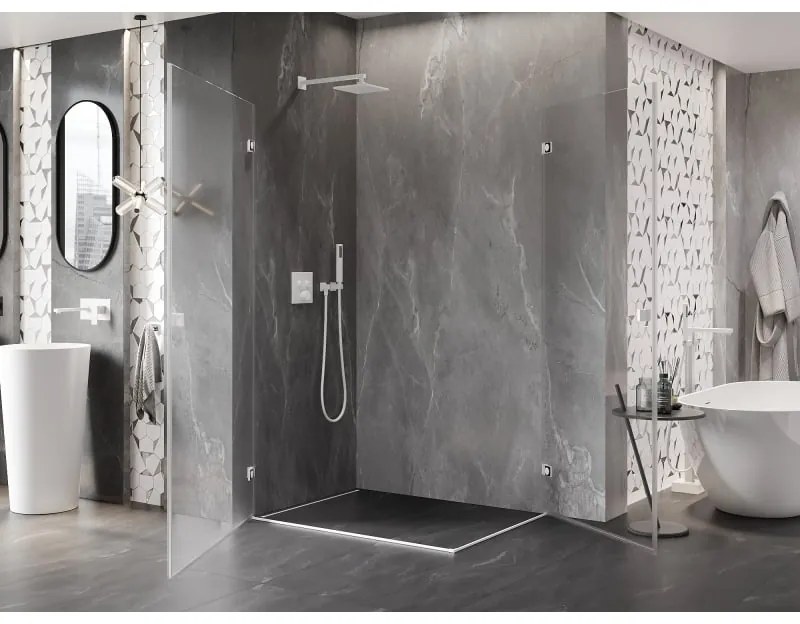 Mexen Lunar-B Duo, výklopný sprchový kút 100 x 80 cm, 8mm číre sklo, biely profil, 832-100L-080P-20-00