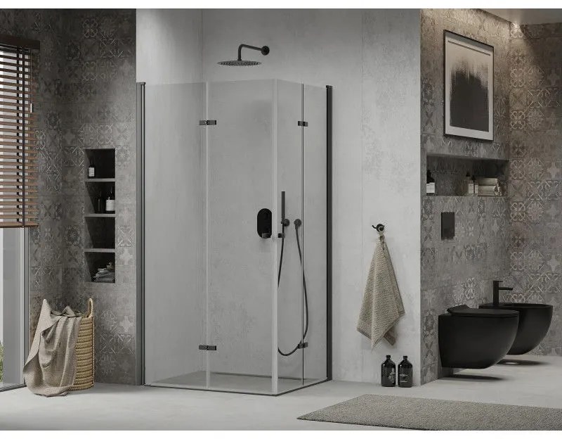 Mexen Lima Duo, sprchový kút 90 (dvere) x 80 (dvere) cm, 6mm číre sklo, čierny profil, 856-090-080-70-00-02