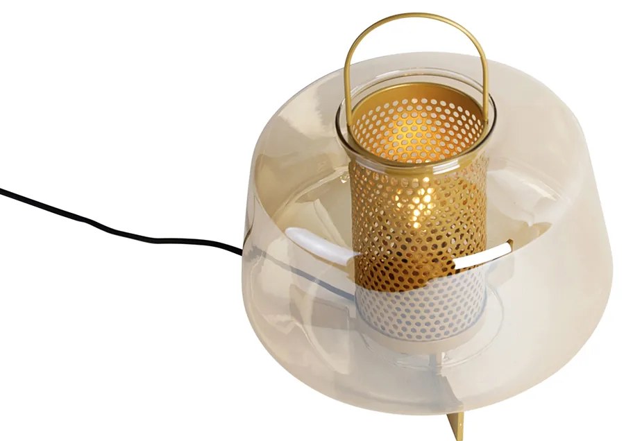 Stolná lampa v štýle Art Deco zlatá s jantárovým sklom 30 cm - Kevin