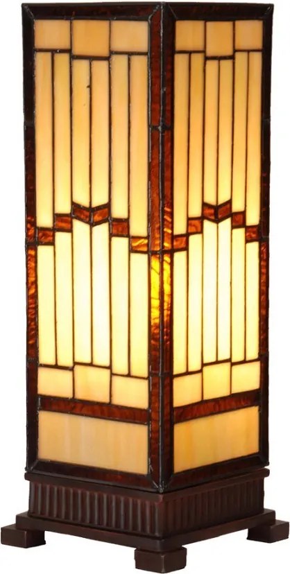 Béžovo-hnedá stolná tiffany lampa Laetitia - 17*17*44 cm E27/ma* 1*40W