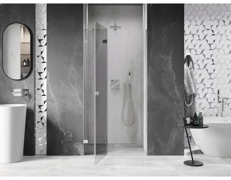 Mexen, Mexen Lunar ľavé výklopné sprchové dvere 80 cm, transparentné, chróm - 834-080-000-01-00-L