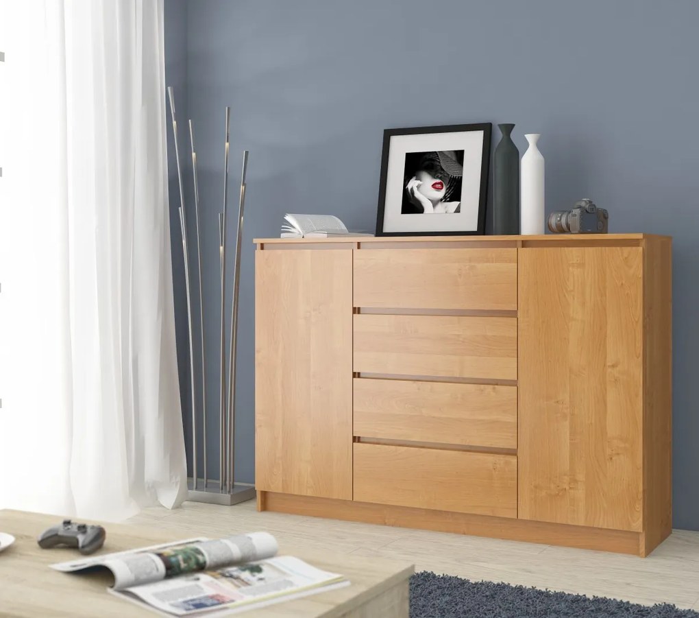 Komoda Kryštof 140 cm 2 skrinky a 4 zásuvky jelša