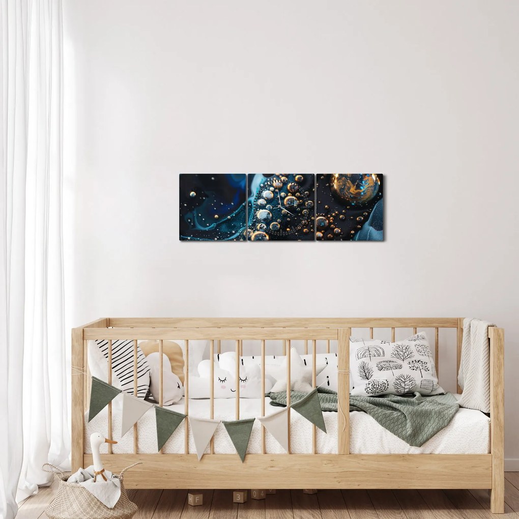 Obraz - Atramentové kvapky (s hodinami) (90x30 cm)
