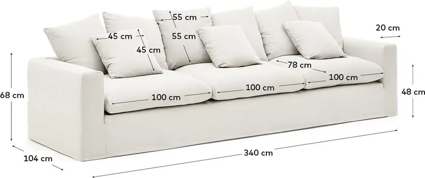 Biela ľanová pohovka 340 cm Nora – Kave Home