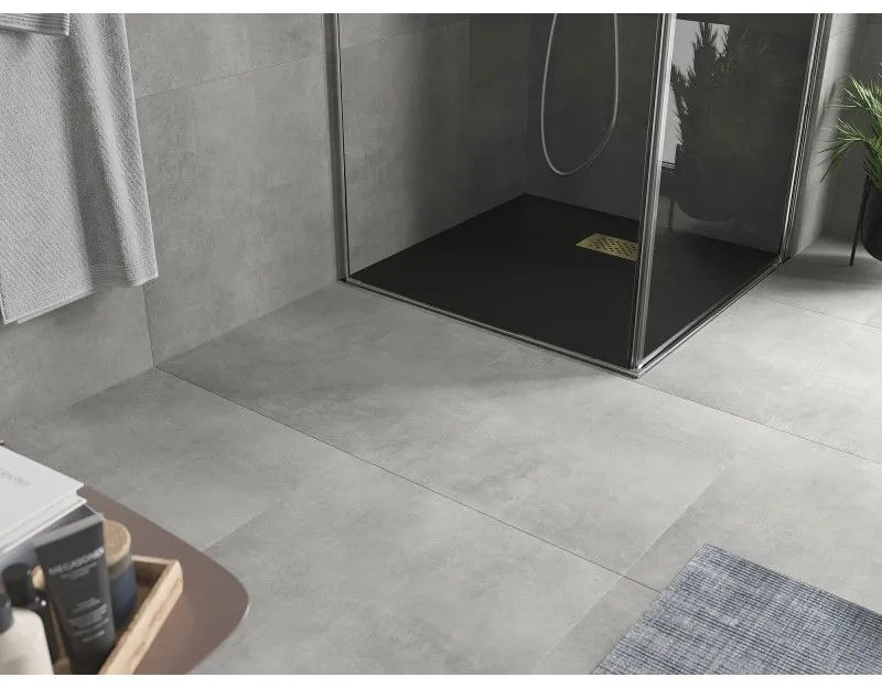 Mexen Hugo, štvorcová sprchová vanička SMC 90 x 90 cm, čierna, zlatá krytka, 42709090-G