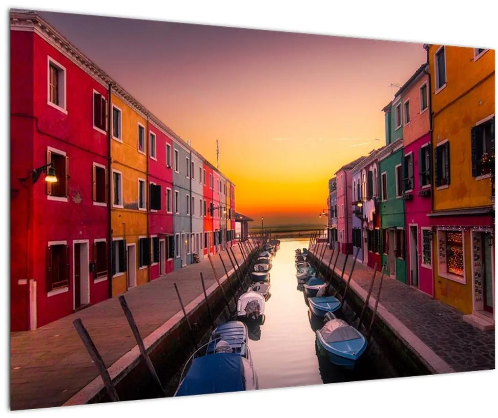 Obraz - Západ slnka, ostrov Burano, Benátky, Taliansko (90x60 cm)