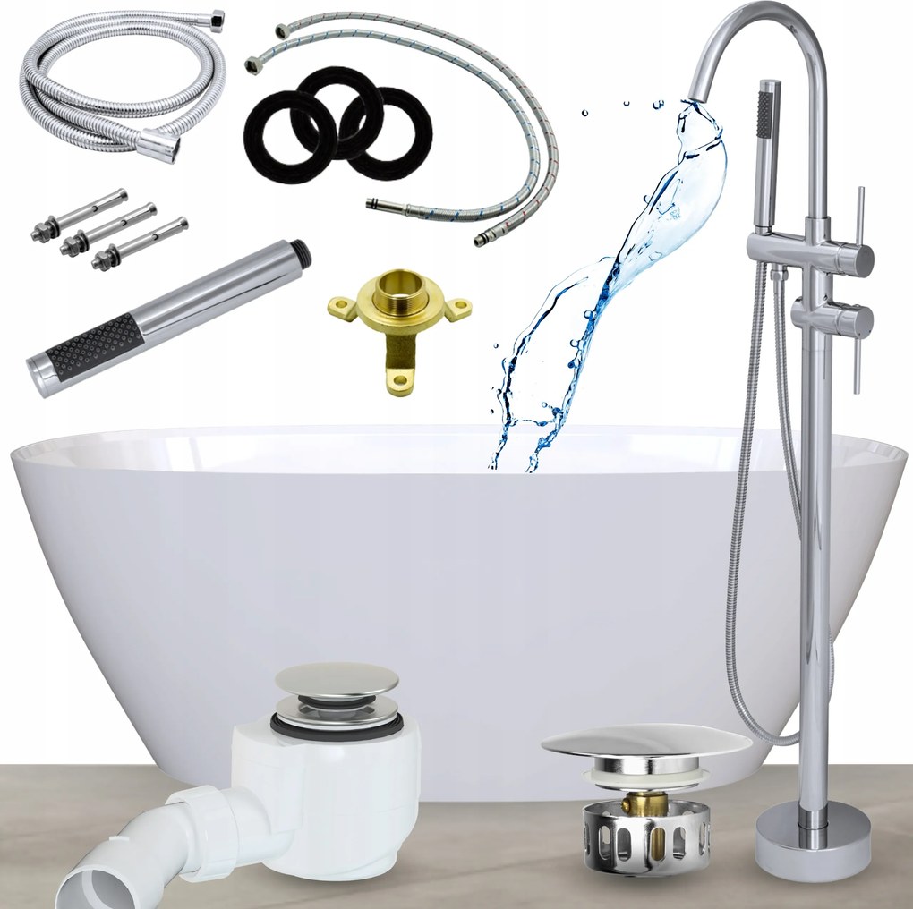 Vaňa 165 Voľne Stojaca Vaňová Batéria Sifón Vaňa Klik Klak Chróm Sada