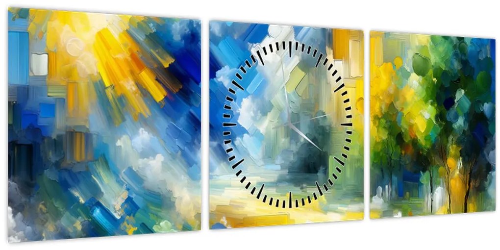Obraz - Abstraktný slnečný deň (s hodinami) (90x30 cm)