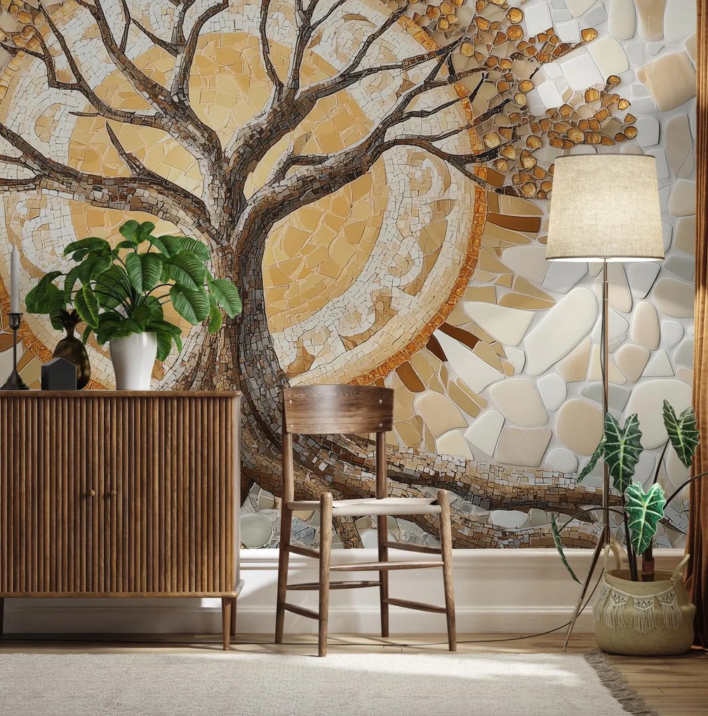 Fototapeta - Zlatý strom života v mozaike (147x102 cm)