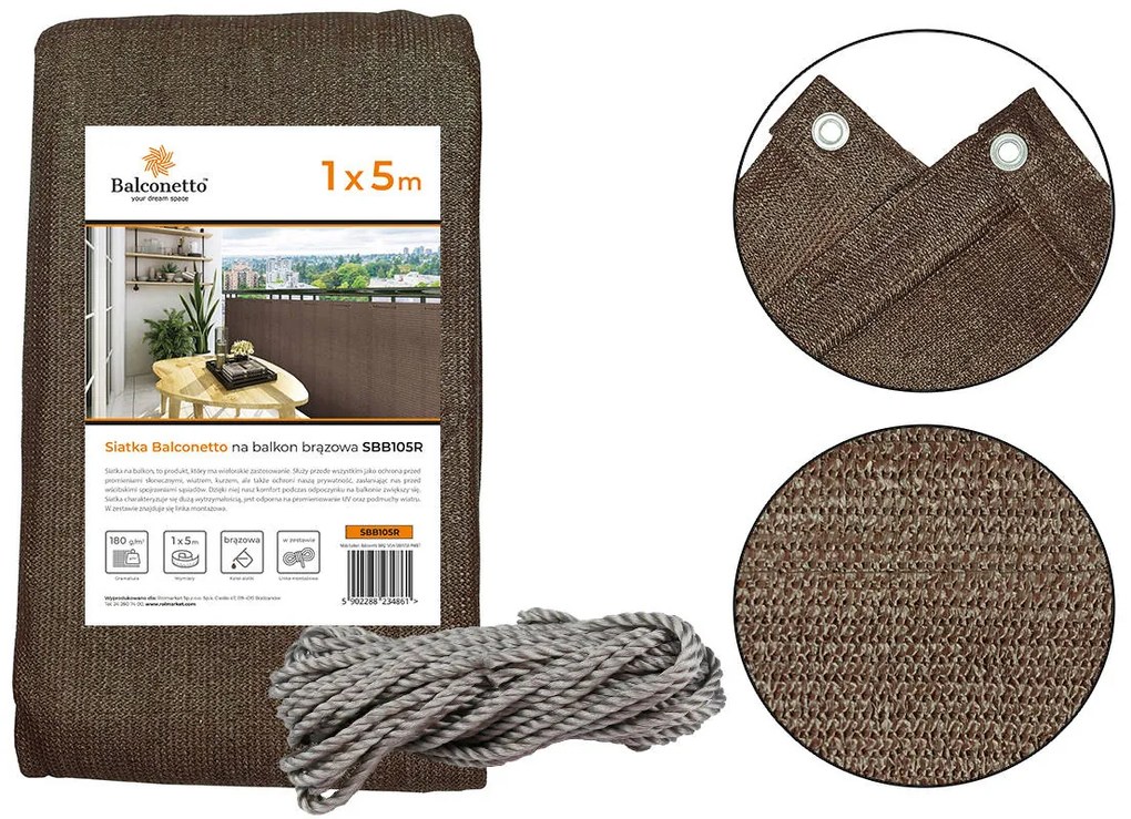 Bestent Balkónová zástena 1x5m 95% Balcone Brown
