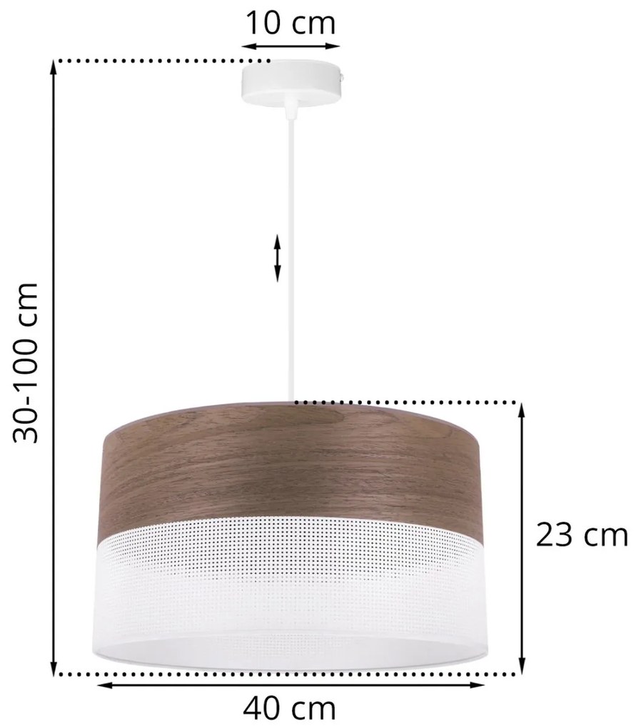 Závesné svietidlo Wood, 1x hnedá orechová dýha/biele PVC tienidlo, (fi 40cm)