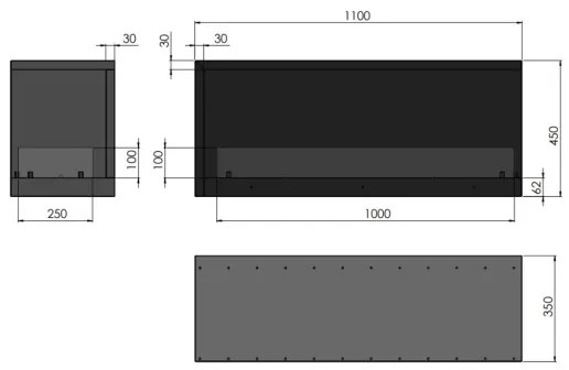InFire - Rohový BIO krb 110x45 cm 3kW čierna