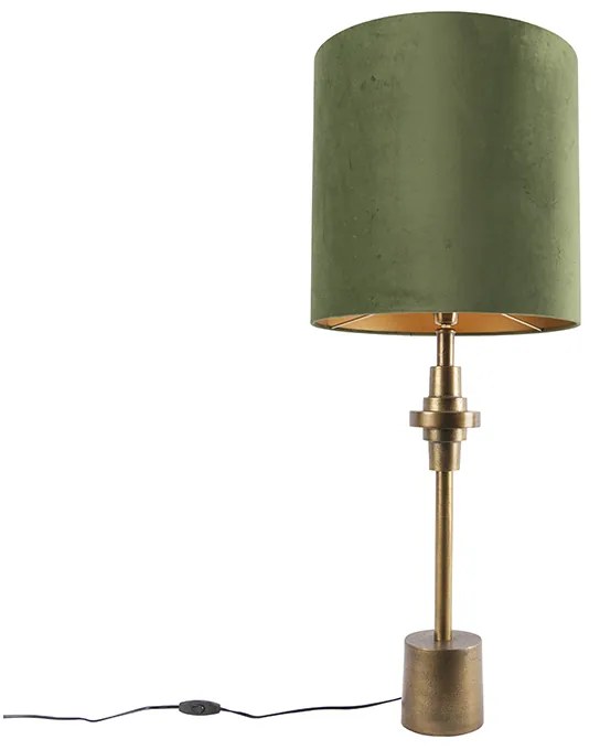 Stolná lampa bronzová s tienidlom zo zamatu zelená 40 cm - Diverso