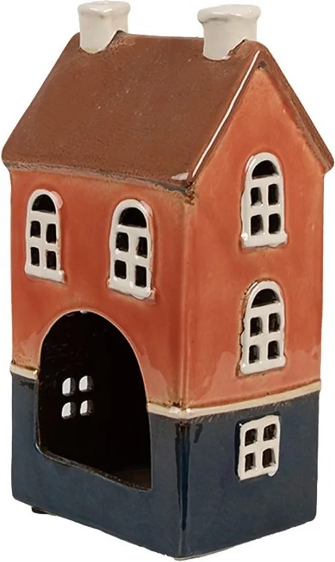 Oranžový keramický svietnik na čajovú sviečku domček Amster Village - 12*9*22 cm