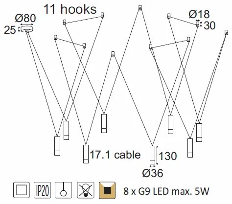 ACA DECOR Závesné svietidlo TERES max. 8x5W/G9/230V/IP20
