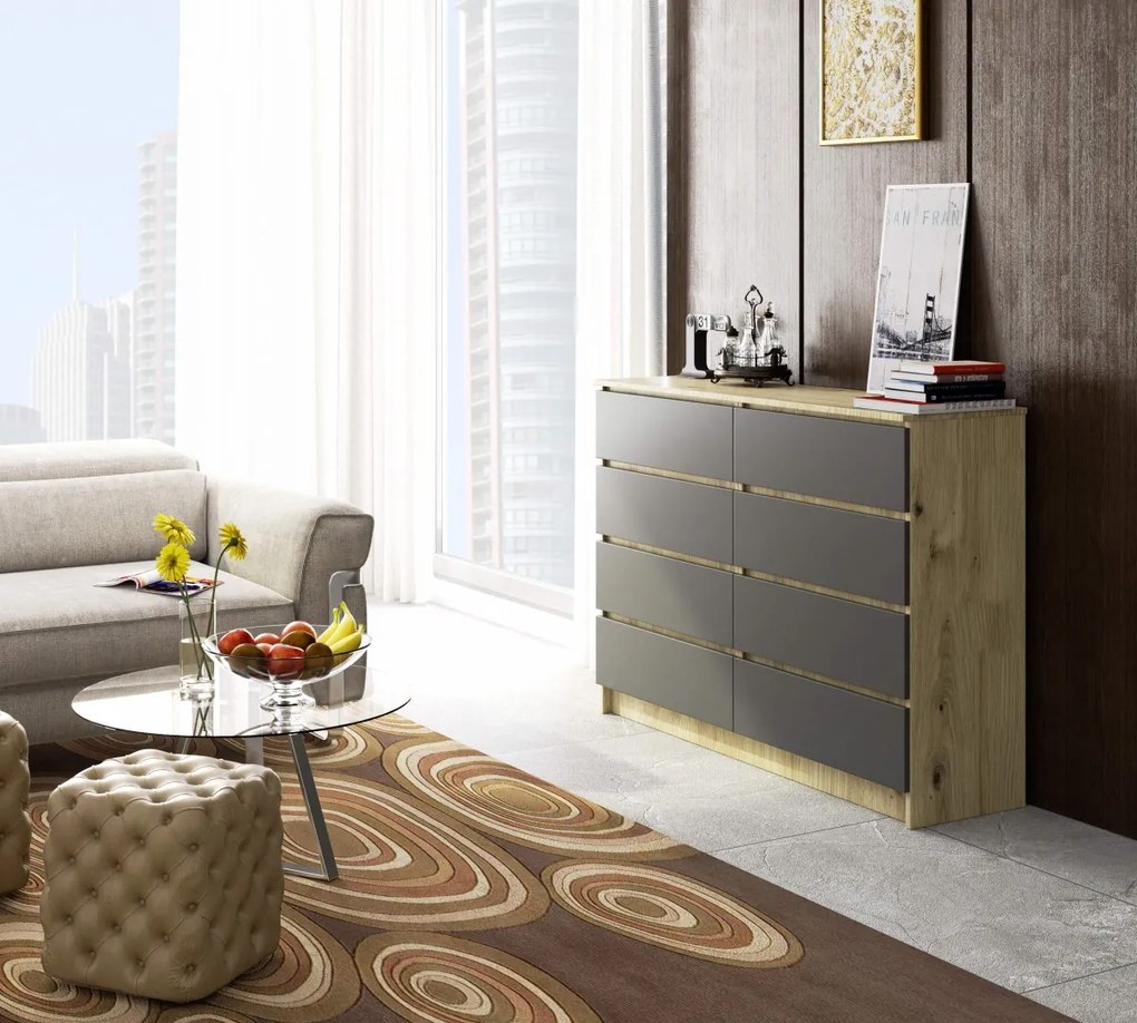 Komoda Kuba 140 cm 8 zásuviek dub artisan/grafit