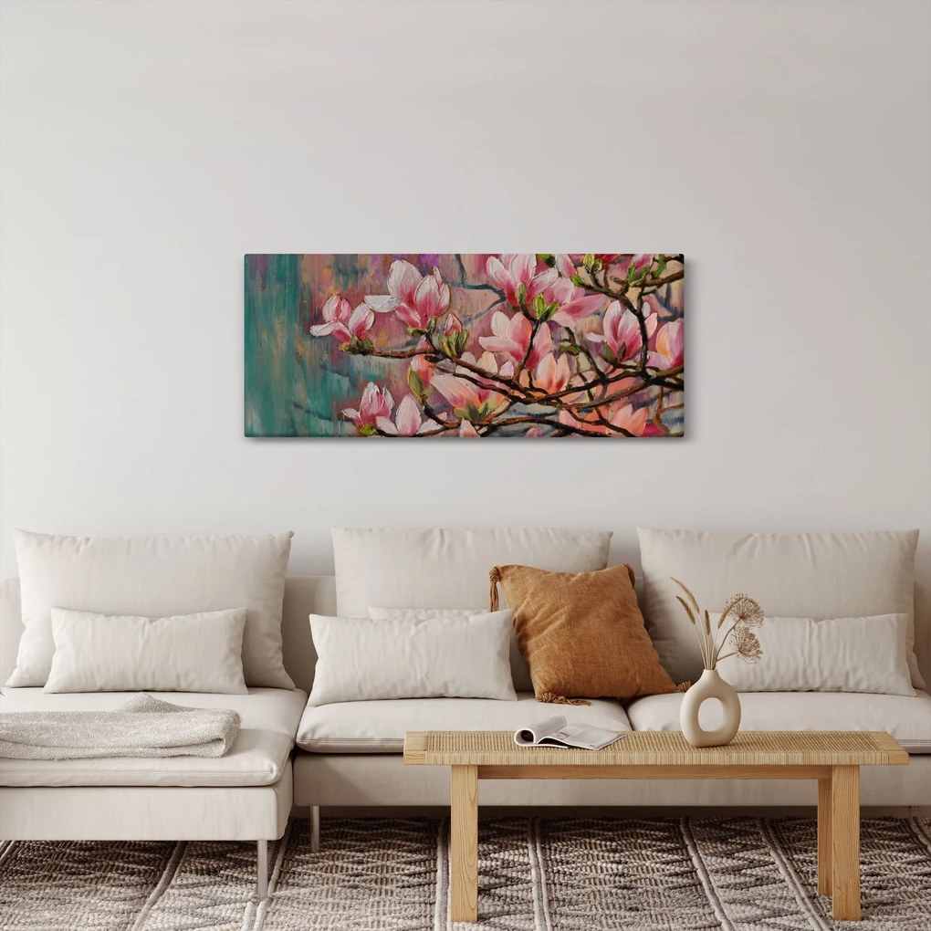 Obraz - Olejomaľba, Rozkvitnutá sakura (120x50 cm)