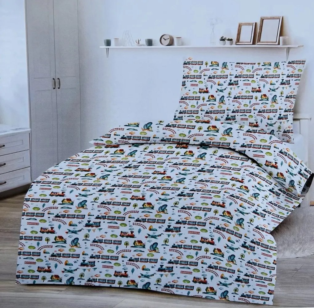 Obliečky deluxe bavlnené detské Vláčik 200x140cm+90x70cm
